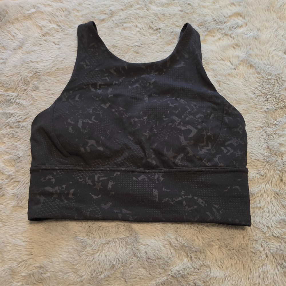Lululemon Barrys Bootcamp Stronger As One Camo High Neck Sports Bra Black Size 4